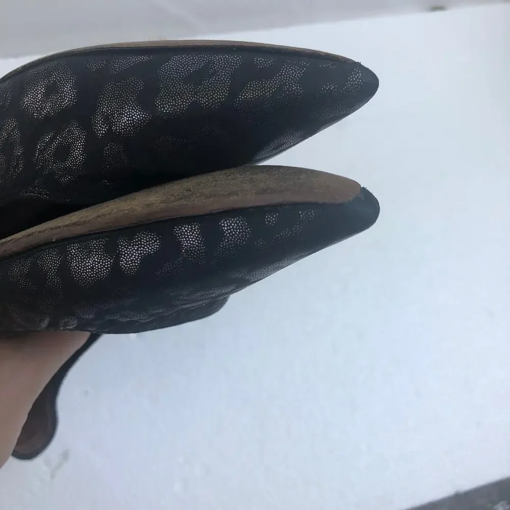 Lanvin Paris Shoes Kitten Heel Points Leopard Pattern Grey Silver Black 37
